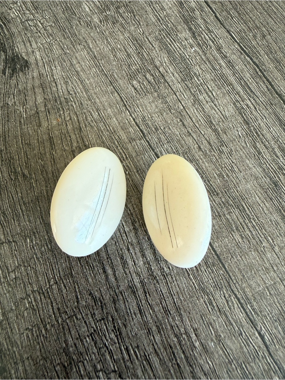 Cream Oval Women's Statement Earrings with Subtle Etched Detail